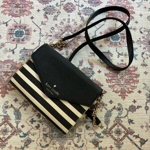 Kate Spade Elegant Black and Cream Striped Crossbody Bag